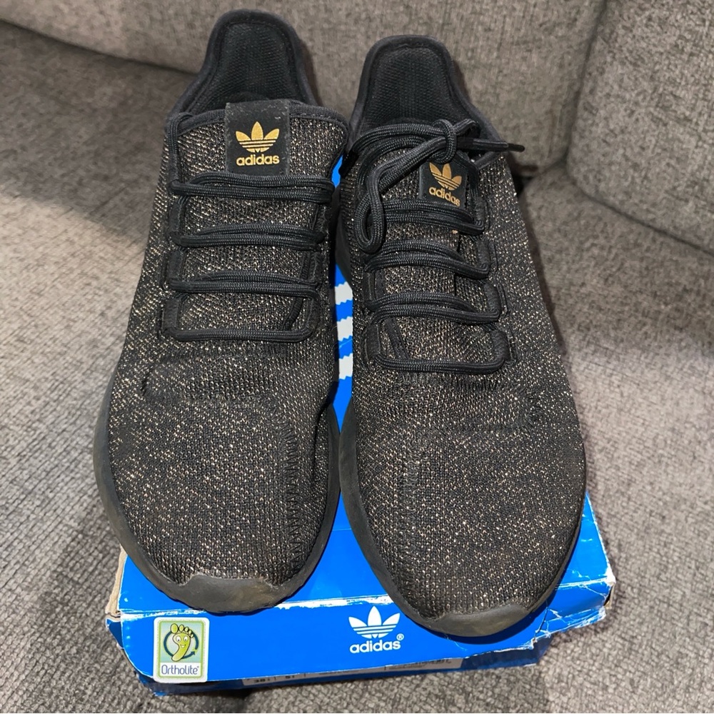 ADIDAS TUBULAR SHADOW KIDS 6 WOMEN 7.5 Black Gold Shoes - Picture 4 of 9